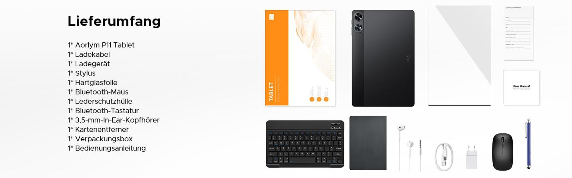 AORLYM P11 PRO 48(8+40)GB+128GB, Tablet 11 Zoll, Android 16, 8800mAh, mit Tastatur/Maus/Stift/Hülle usw, 5G WiFi, Gemini AI, 3.5mm Kopfhöreranschluss