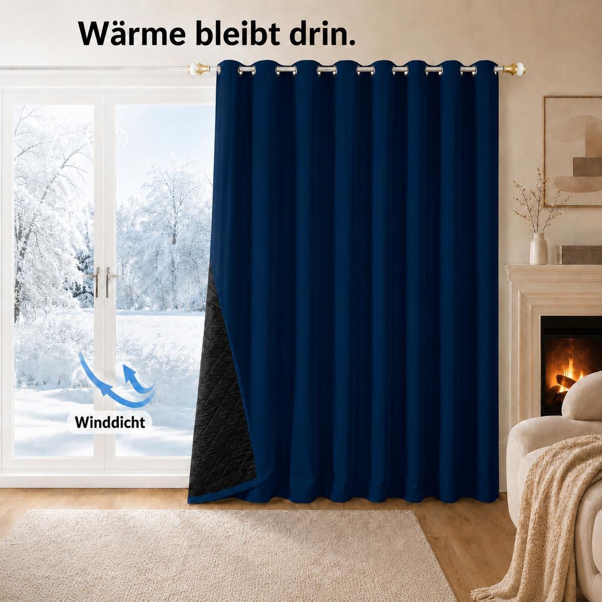 1x 100% Verdunkelung Thermo Vorhänge Dunkelblau Blickdicht Verdunkelungsvorhang mit Ösen Einfarbige, 132*244cm