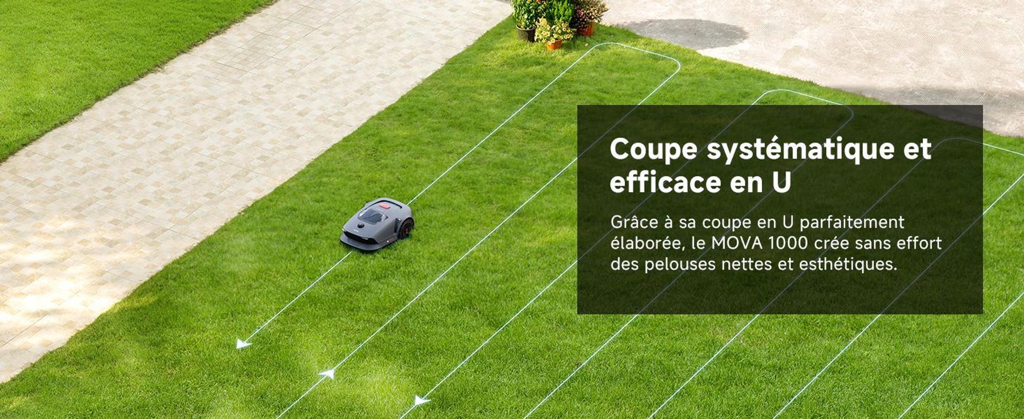 MOVA 1000 Robot Tondeuse 3D-LiDAR jusqu'à 1000 m², installation sans fil, évitement intelligent, App contrôle, roues tout-terrain, coupe en U