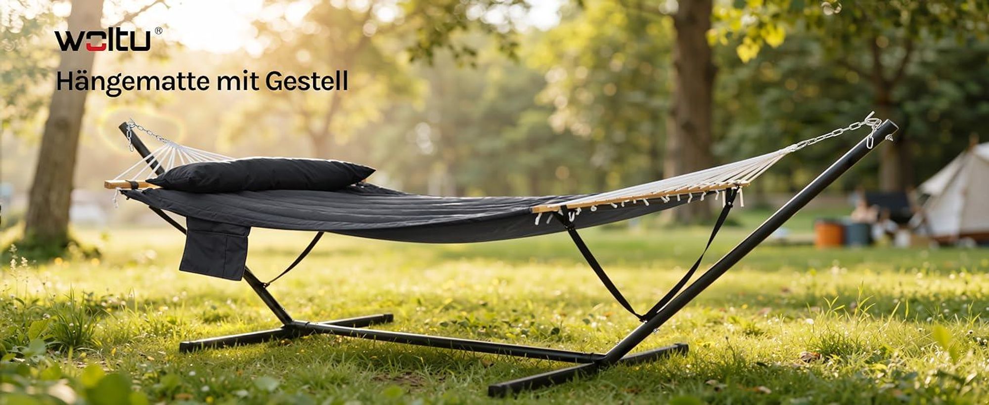 WOLTU Hängematte mit Gestell belastbar bis 250 kg für 2 Personen, Anthrazit