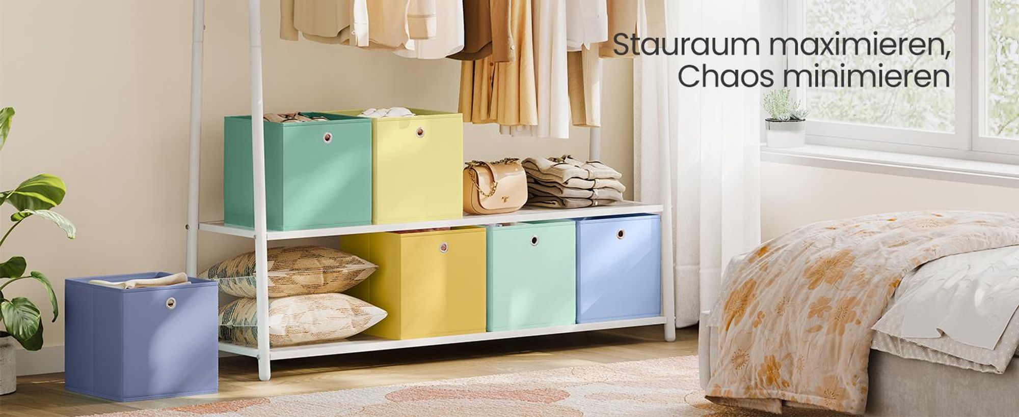 SONGMICS Aufbewahrungsbox, 6er Set, Ordnungsboxen, geruchsneutral, Faltbox, 33 x 33 x 33 cm, Stoffbox, für Würfelregal, Organizer bunt
