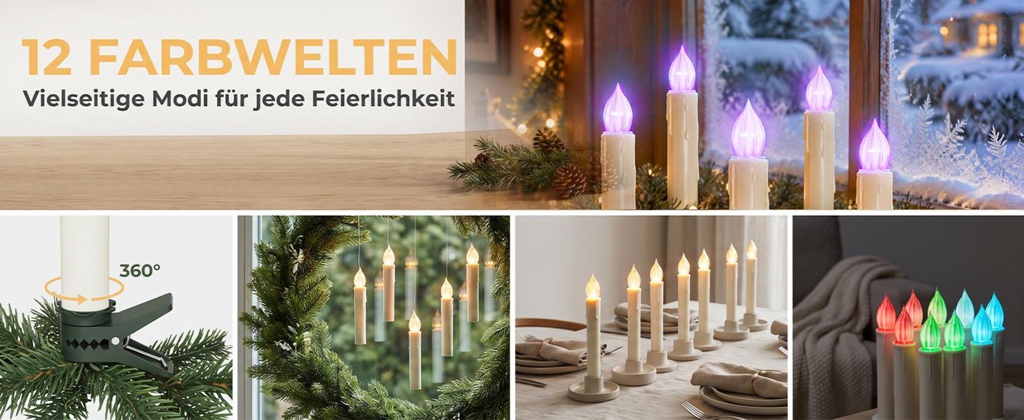 LARS360 LED Christbaumkerzen kabellos mit Klammern, Haken und Batterien, 50er Set, Warmweiß, Fernbedienung, Timer