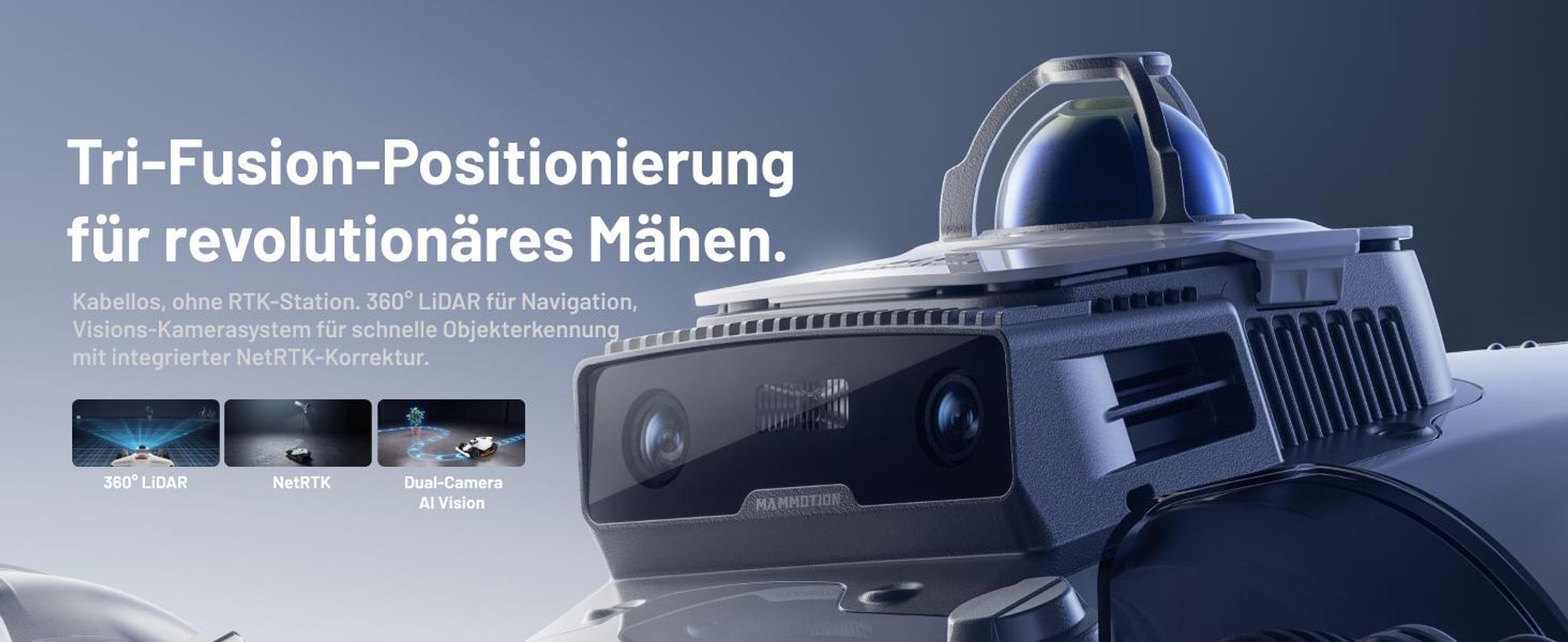 Mähroboter Mammotion LUBA 3 AWD 5000 mit Garage, ohne Kabel, für bis zu 5000 m², 360° LiDAR+NetRTK+KI Vision, 80% Steigung, Auto-Kartierung, 4G, APP