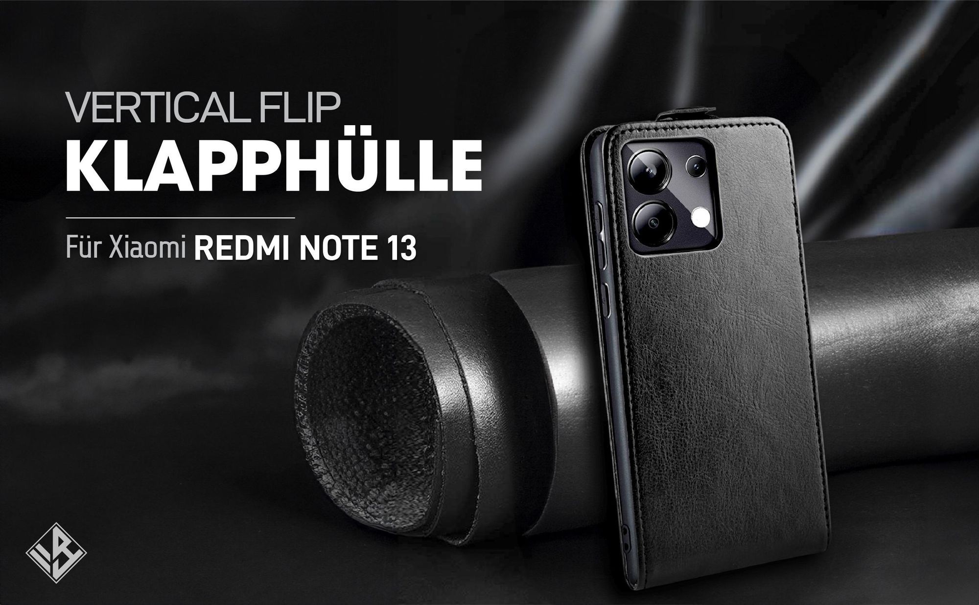 Vertikal aufklappende Handyhülle in Schwarz für Xiaomi Redmi Note 13