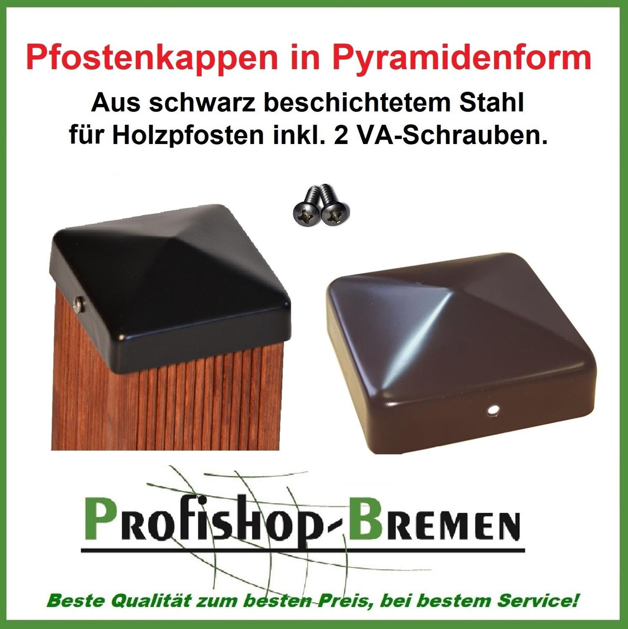 Pfostenkappe schwarz Pyramide für Pfosten 12x12 cm - inkl. 2x Edelstahl-Schrauben
