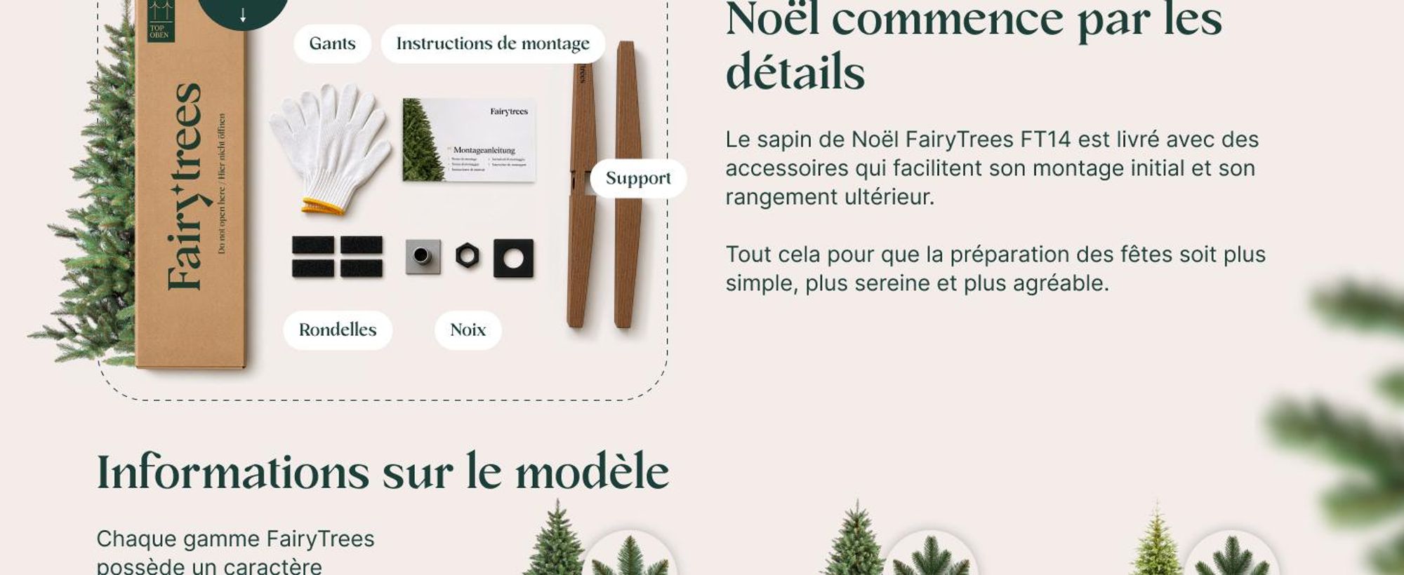 FairyTrees Sapin de Noël Artificiel 180cm NORDMANN | Arbre de Noël avec Support en Bois | Sapin avec Tronc Vert | EU