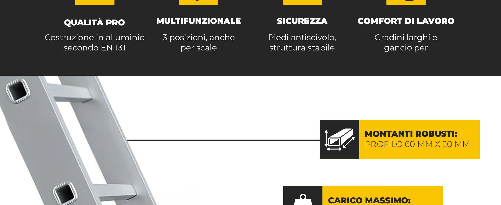 Drabest | Scala Professionale 3 Éléments 3x6 - Alluminio - Charge Max 150 kg - Antiscivolo et Stabile