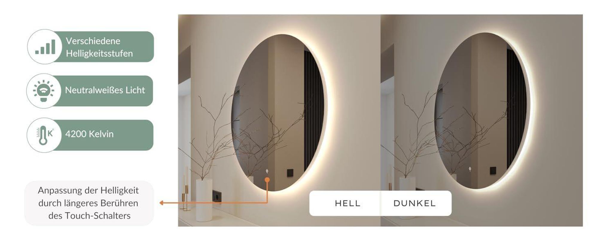 Wandspiegel NOVA rund 100 cm mit LED Beleuchtung