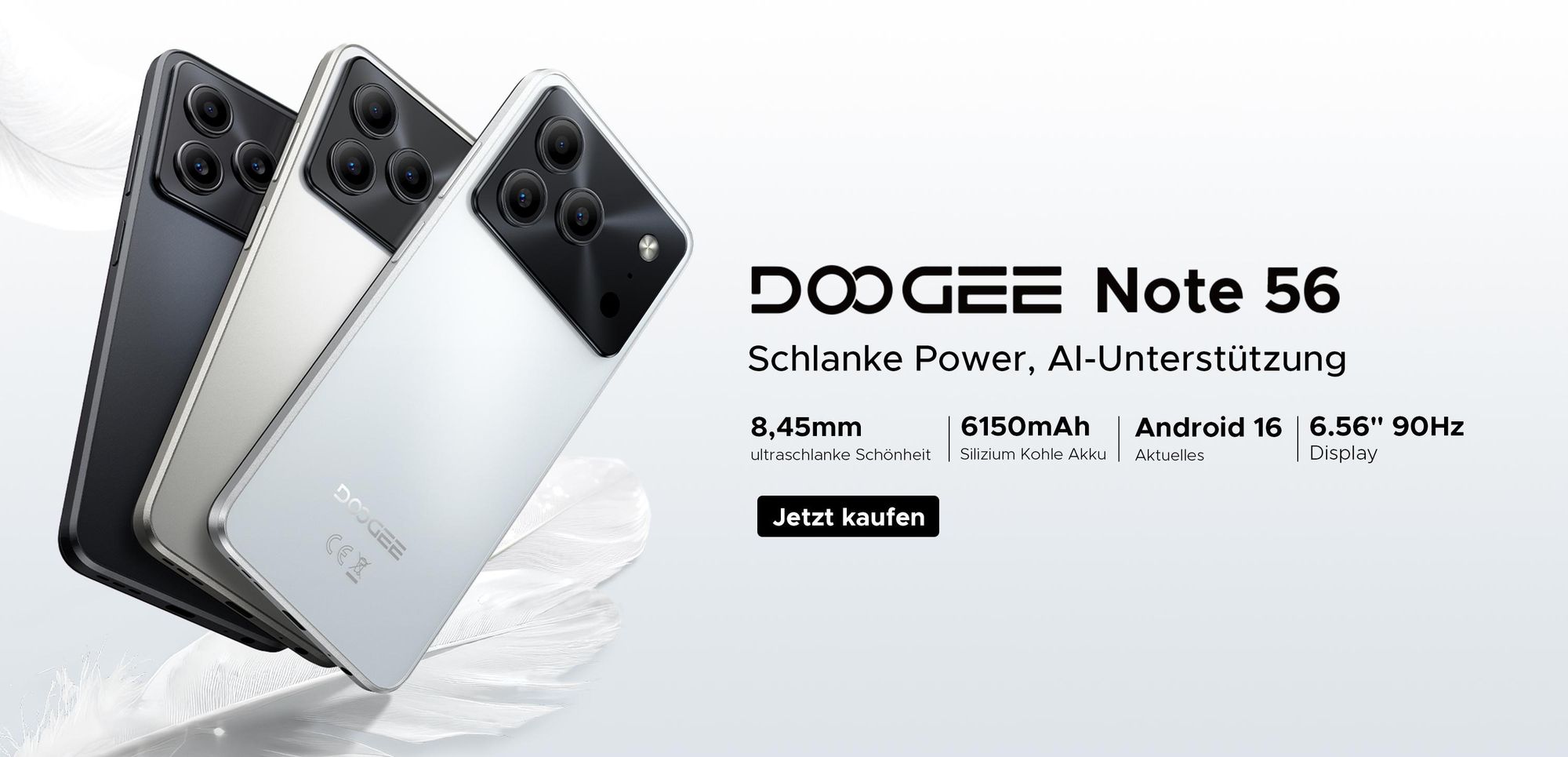 DOOGEE Note 56 Smartphone Handy, Android 16, 6,56" 90Hz HD+, 6150mAh Akku, 24GB RAM+64GB ROM, 4G Dual-SIM, 8MP, Gesichtserkennung, OTG, ohne Vertrag