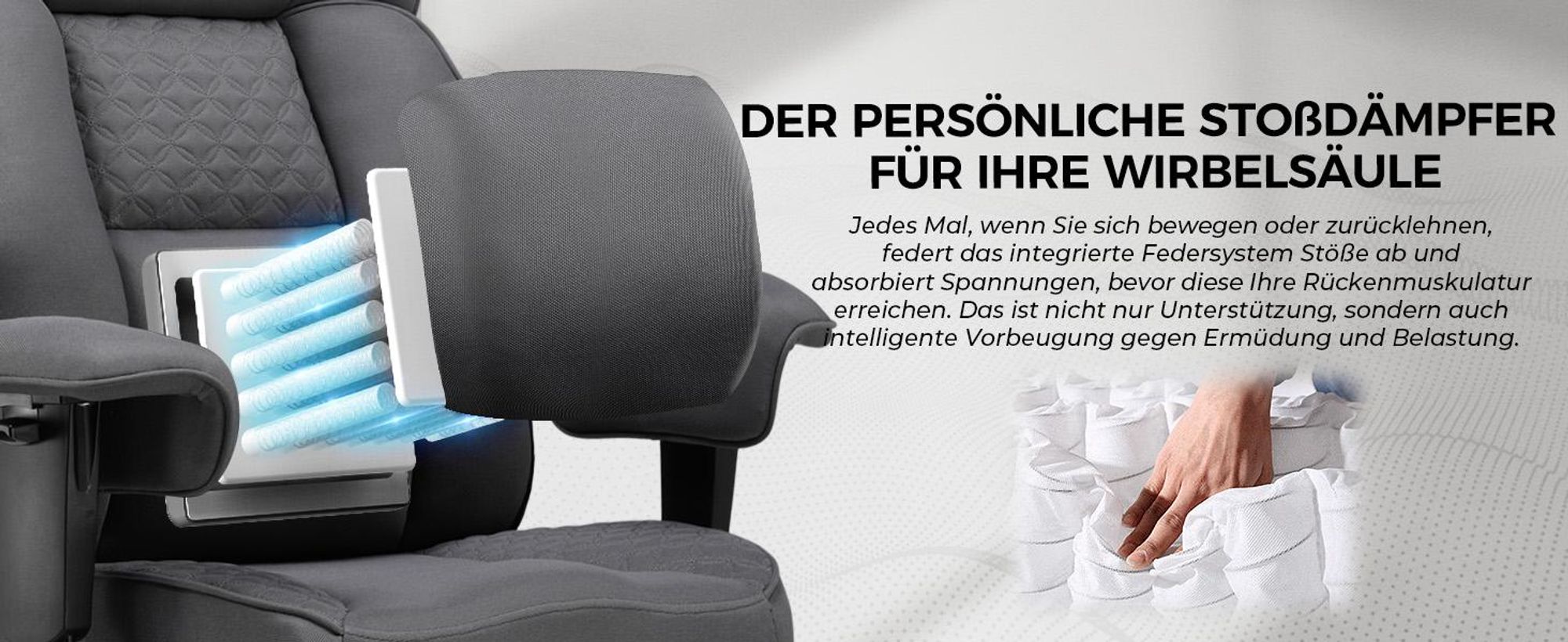 GTPLAYER Gaming Stuhl, breiter Bürostuhl aus Hochwertigem Stoff, Ergonomischer PC-Stuhl, Verstellbarer und Drehbarer Schreibtischstuhl mit Fußstütze,