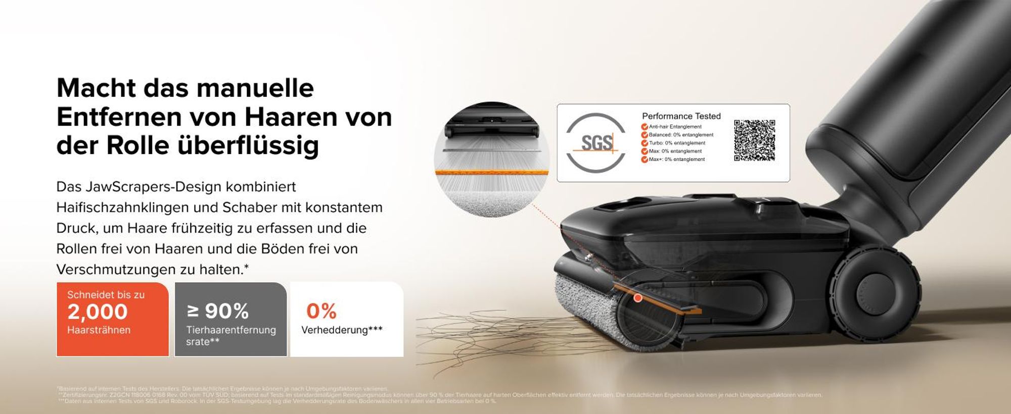 Roborock F25 ACE Pro Nass Trockensauger, 25000Pa, JetFoaming gegen Flecken, Anti-Haar-Verwicklung, 180° Flach-Design, Heißwasser-Selbstreinigung