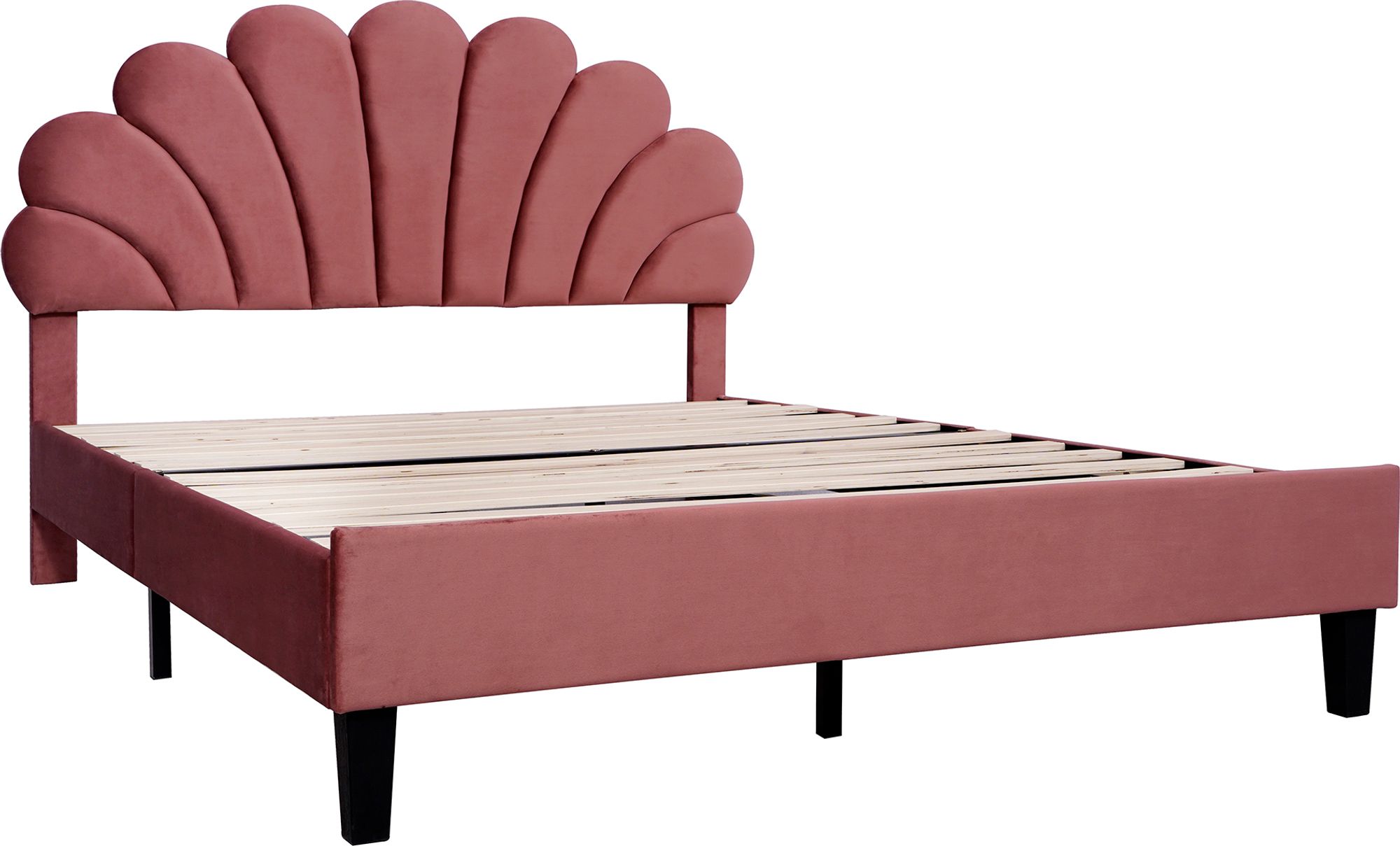 Flieks Polsterbett 140x200cm Samt mit Blumenform-Kopfteil und Lattenrost Doppelbett Kinderbett für Damen Kinder Jugend