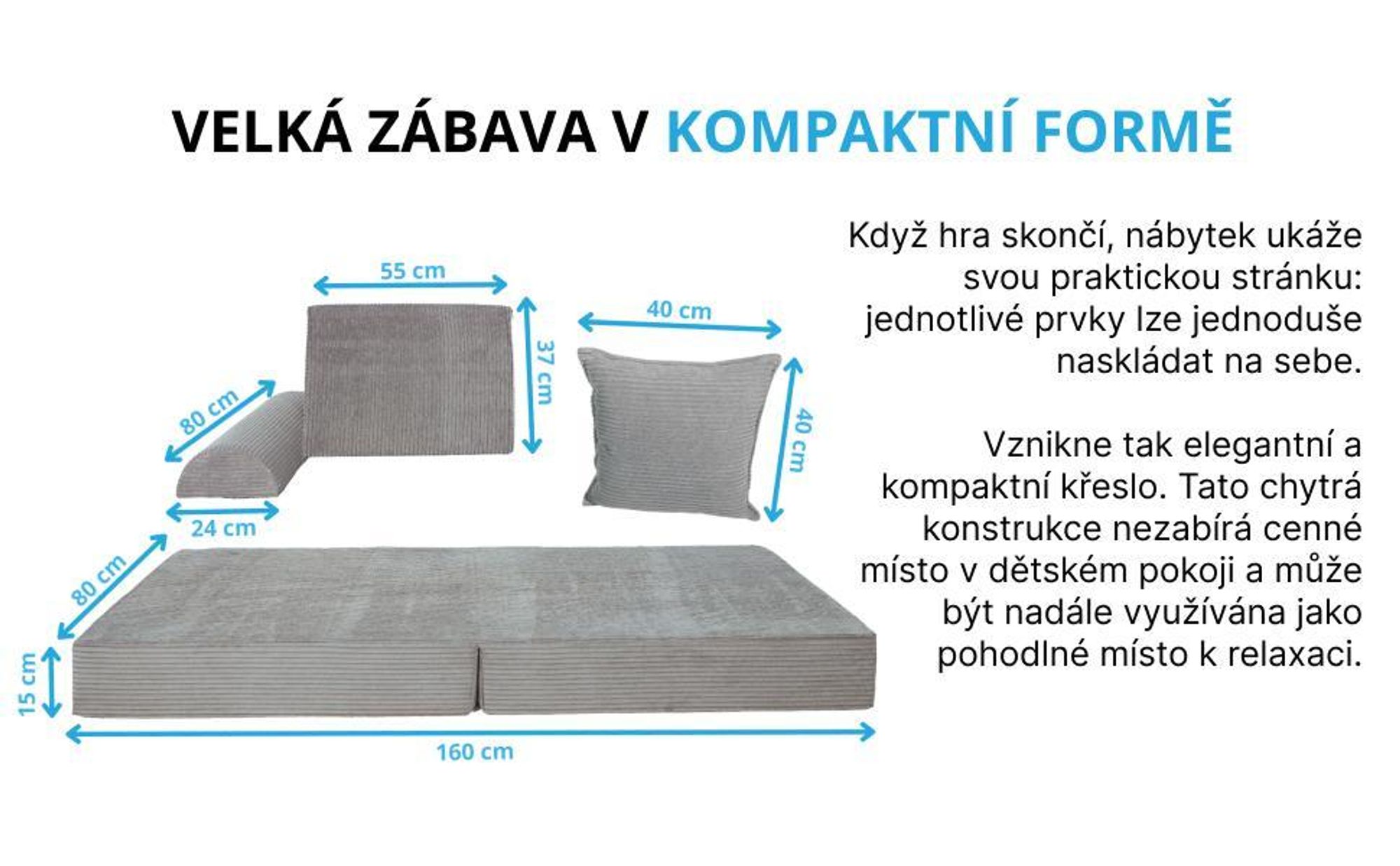 pohovka gauč křeslo dětská hraní kostky pěnové manšestr rozkládací