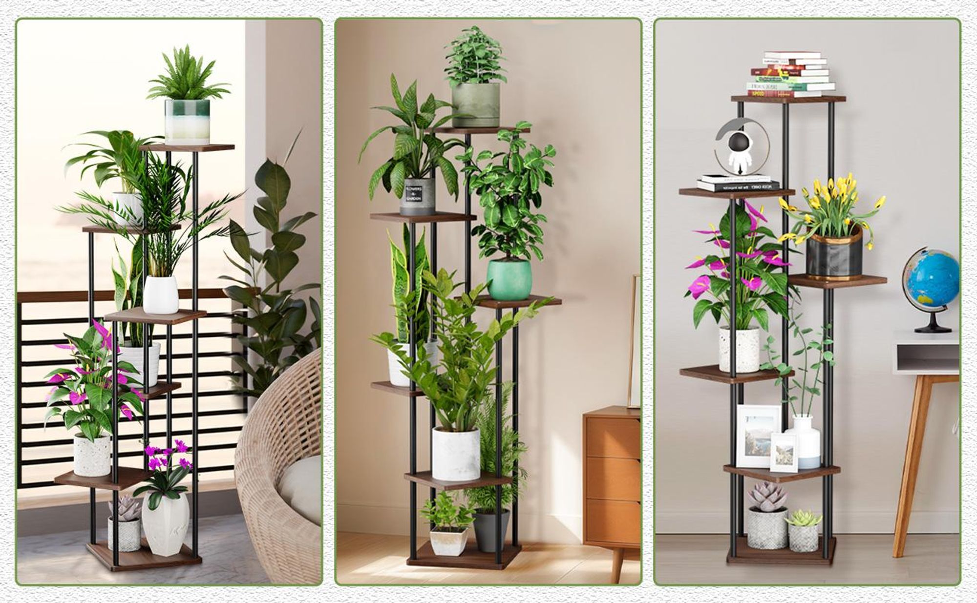 Mulisoft 6-Tier Hölzern Blumenregal Pflanzenregal, Mehrstöckig Blumenständer Pflanzenständer, Blumenbank Blumentreppe Pflanzentreppe, Standregal für Innen Garten Balkon Deko, Braun