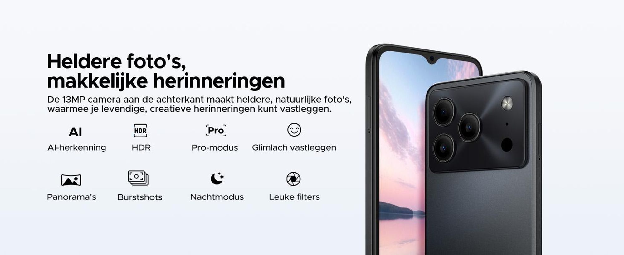 DOOGEE Note56 Pro Smartphone, Android 16, 6,56" scherm met 90Hz, 6150mAh batterij, 32GB RAM + 128GB opslag, 4G Dual-SIM, 13MP camera, NFC, vingerafdruksensor, gezichtsherkenning