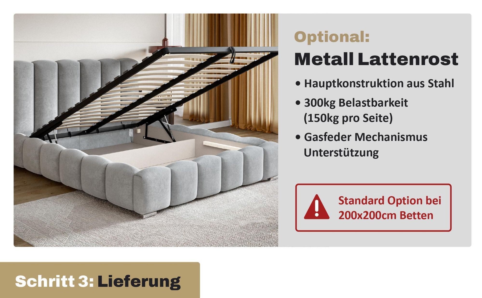 MOTIVENA Grand Bubble Polsterbett 120x200 mit Bettkasten, Holz Lattenrost, Bubble Bett 120x200 Grau Boucle (Catch Me 25)