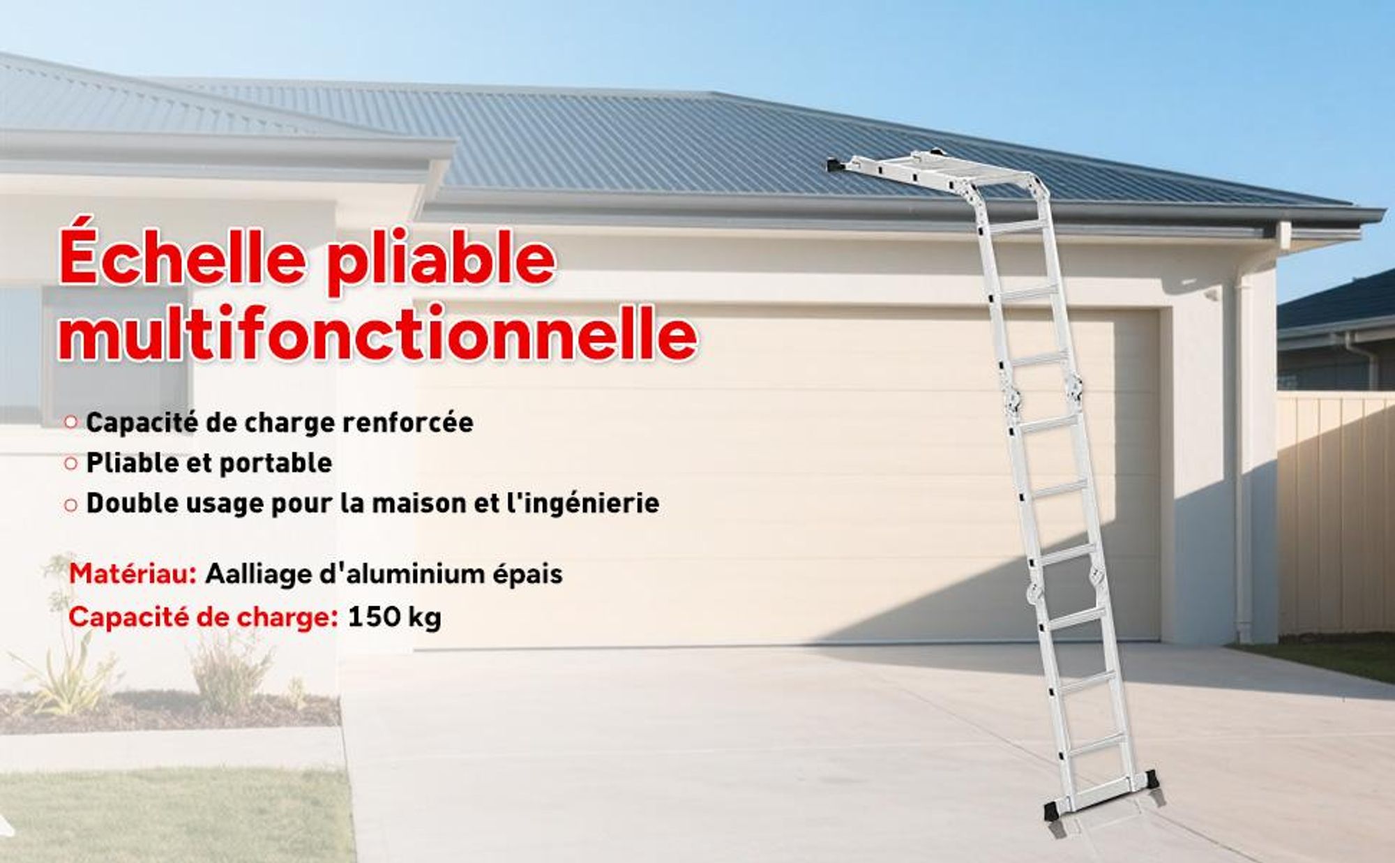 OUTIGO Echelle multifonctionnelle Echelle pliante Echelle télescopique Echelle à cadre A 4x3 350cm Echelle d'appui Escabeau Echelle de ménage en aluminium