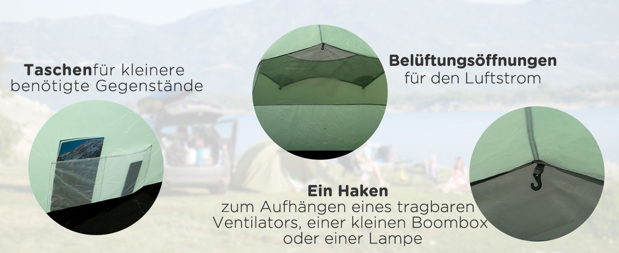Outsunny Zelt für 2 Personen 190T Tunnelzelt Campingzelt Glasfaser Dunkelgrün