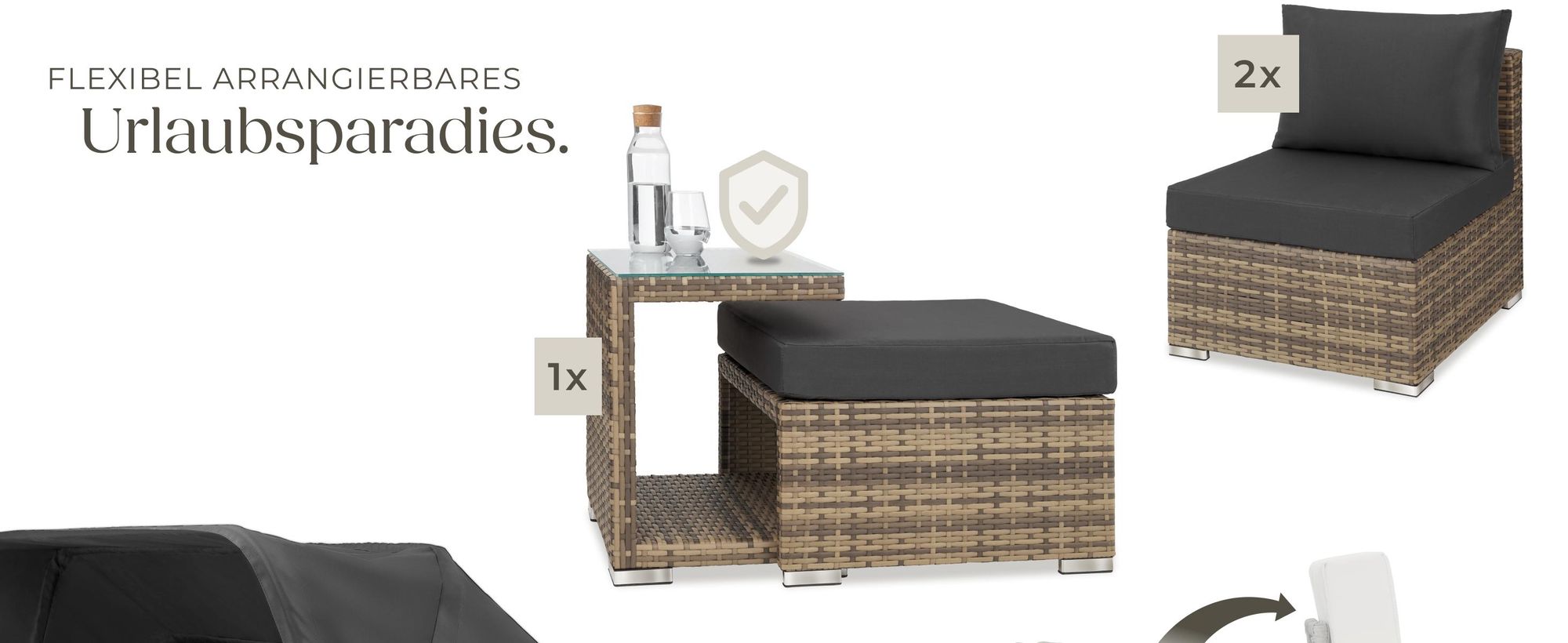 tectake® Aluminium Rattan Lounge San Marino wetterfest und UV-beständig Dicke der Polster 10 cm