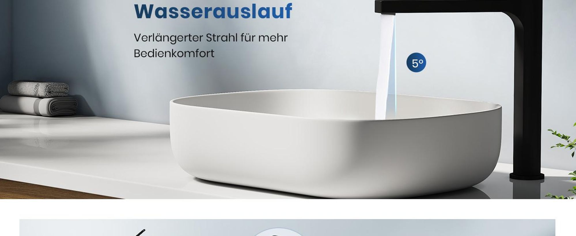 EMKE Wasserhahn Bad Mattes Schwarz 335x233x46mm, Messing, Keramikkartusche, Badarmatur, Mischbatterie Waschbecken-Armatur, Waschtischarmatur