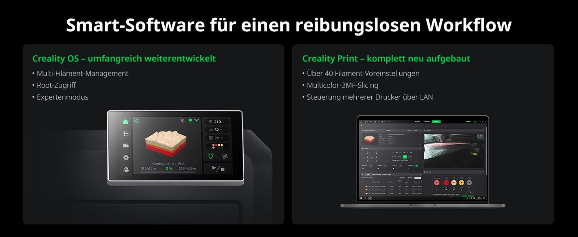 Creality K2 Combo 3D-Drucker, 260×260×260 mm Bauvolumen, Multicolor-Druck mit bis zu 16 Farben, beheizter Druckraum, Dual-AI-Kameras