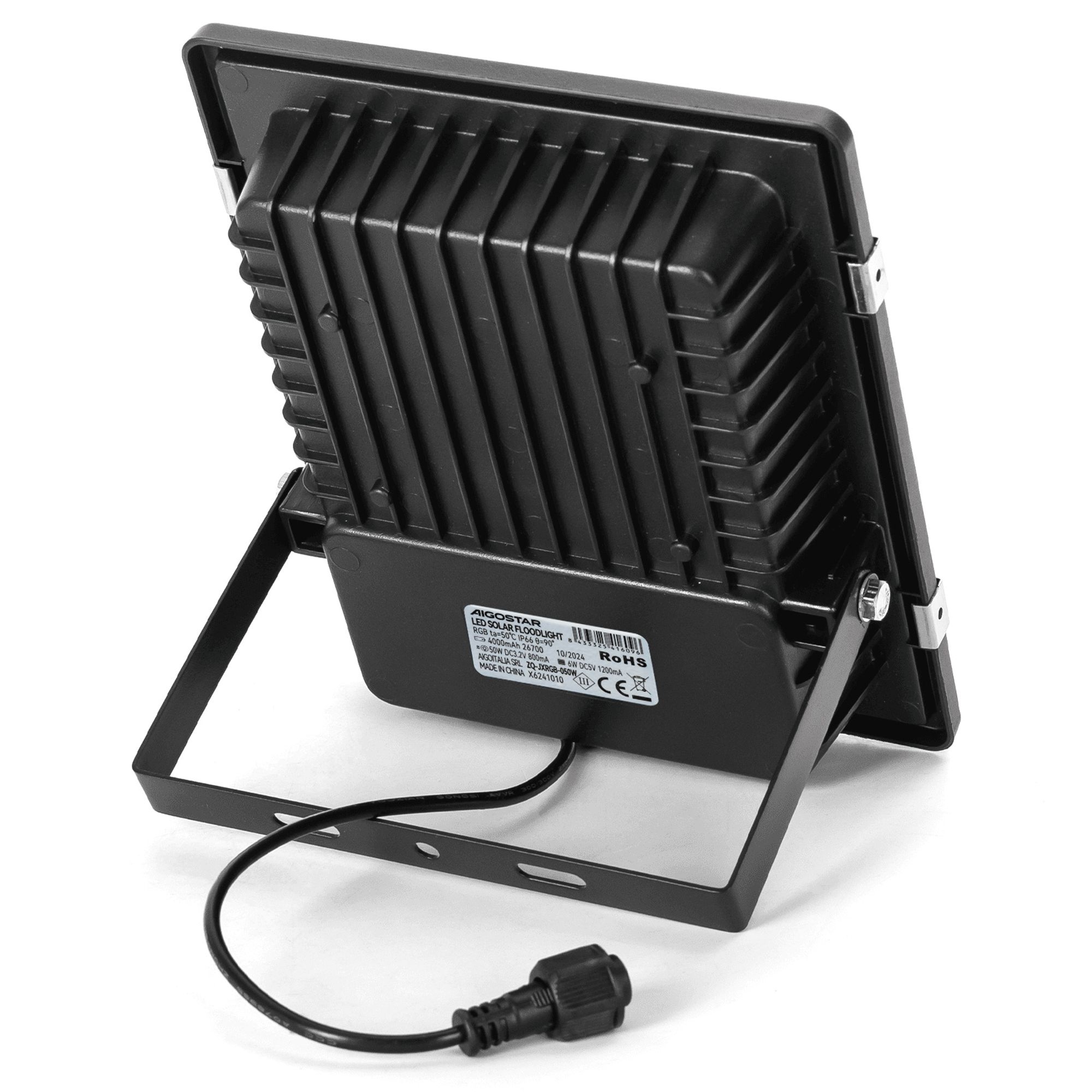 Aigostar- RGB Solar Strahler Außen 50W , LED Gartenstrahler mit Fernbedienung, 4000 mAh Akku mit großer Kapazität und großem Solarpanel,IP66
