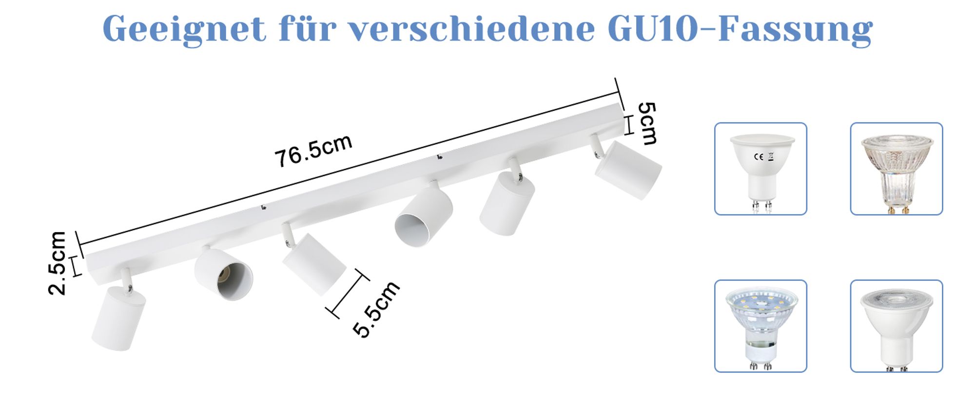 ZMH LED Deckenstrahler 6 Flammig Deckenlampe Deckenstrahler GU10 Metall Deckenspots Schwenkbar 350° Strahler für Wohnzimmer Schlafzimmer Flur Weiß
