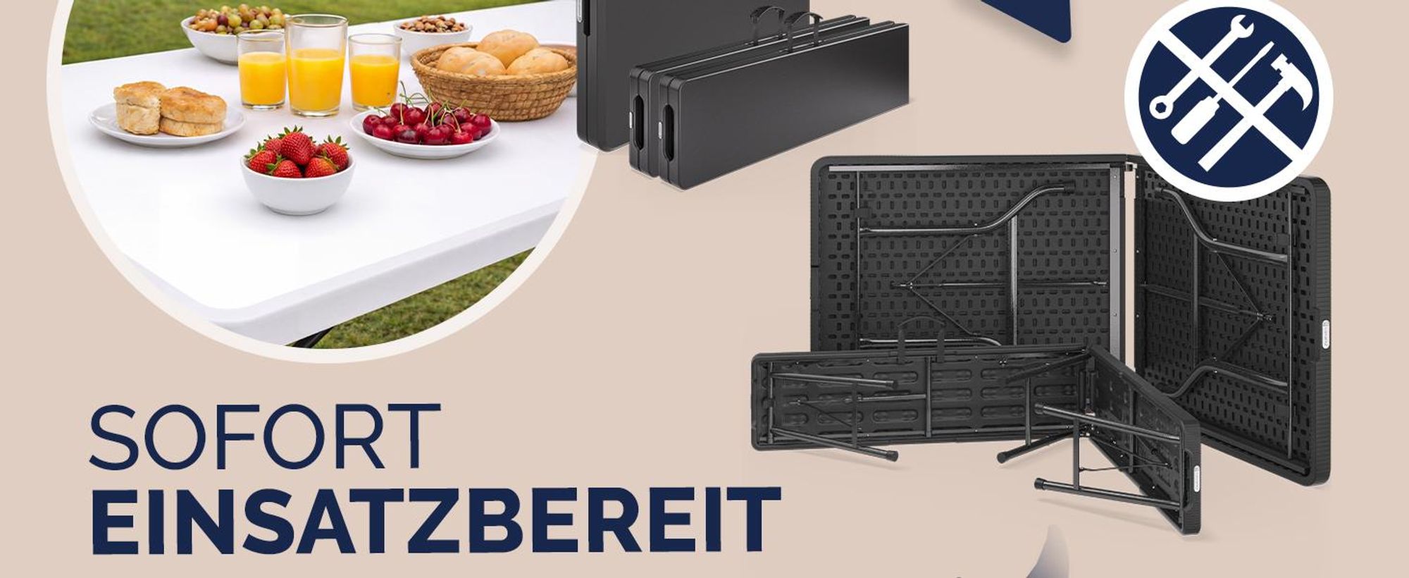 CASARIA Bierzeltgarnitur 180 cm 3-teilig für 8 Personen