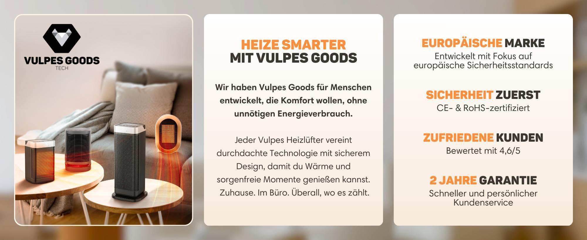Vulpes Goods Keramik Heizlüfter, Keramische Heizung, 2000 Watt Heizung, 4 Stufen, Timer, Fernbedienung & Thermostat, Heizlüfter für drinnen, Schwarz