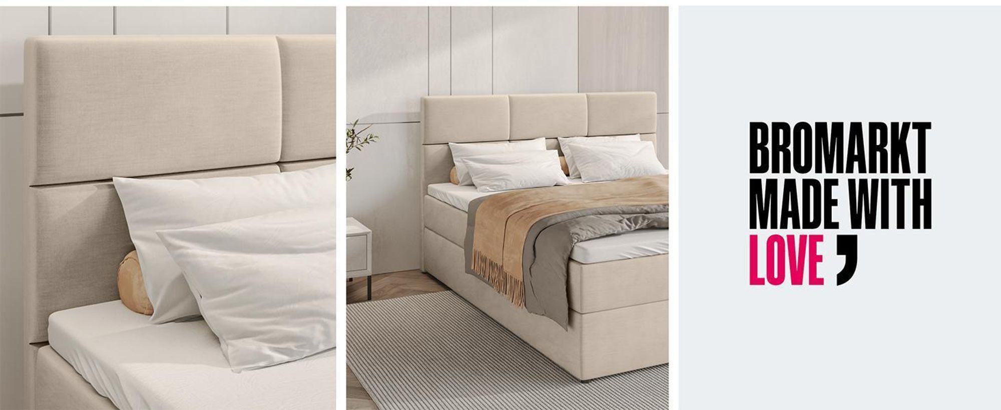 BroMARKT Boxspringbett BOSTON mit 2 Bettkasten, Bonell-Matratze, Polsterbett, Bett (Beige, Cosmic 10, 180 x 200 cm)