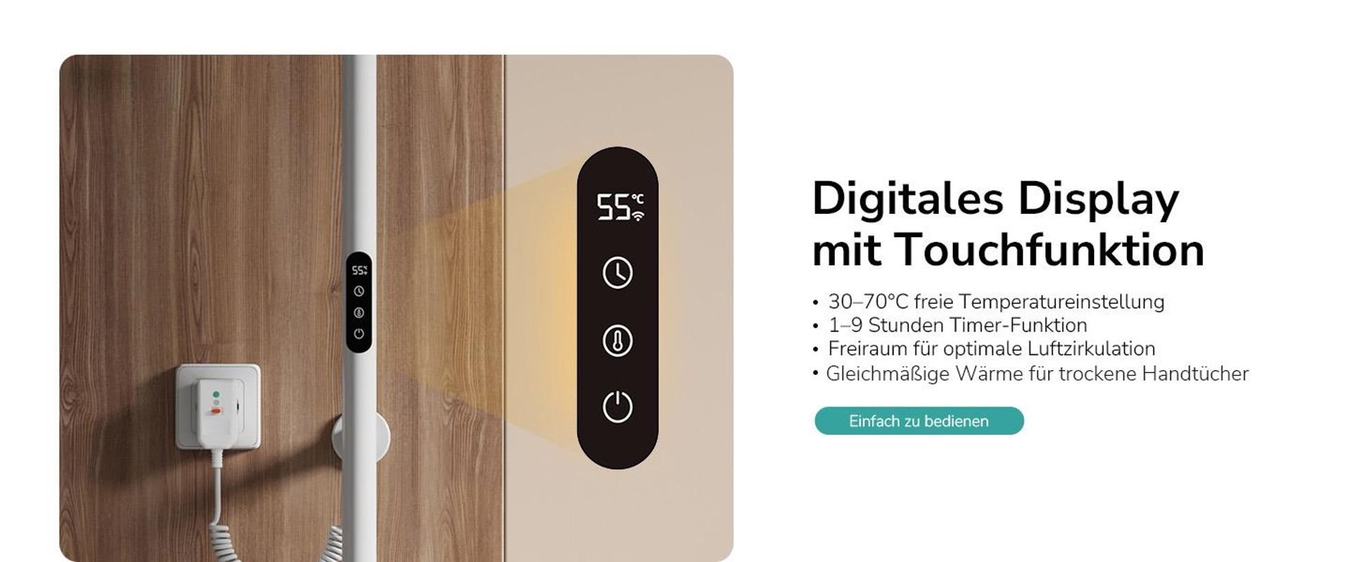 EMKE Elektrischer Handtuchheizkörper 100 W Weiß, LCD-Display, Intelligentes Thermostat, WiFi/APP-Steuerung Timer Baum-Design handtuchwärmer 150cm