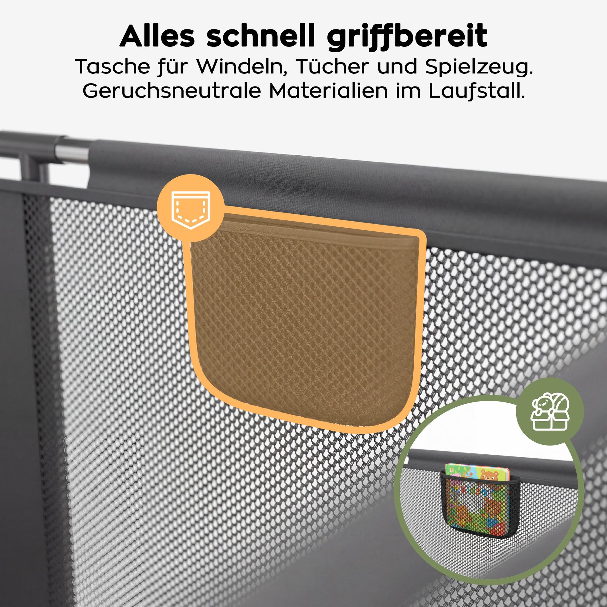 Kinder Laufstall Playpen Laufgitter 120x180 cm mit Boden, 66 cm hoch, faltbar, Reißverschluss Tür innen & außen, Saugnäpfe, Tragetasche, BPA-frei
