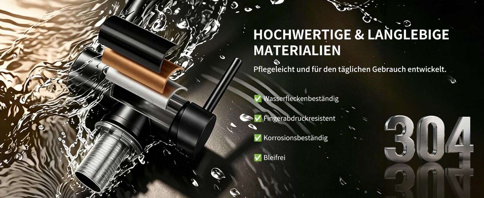 Homelody Vorfenster Küchenarmatur Klappbar, 90° Faltbar 360° Drehbare Hochdruck Edelstahl Wasserhahn Küche mit Brause Ausziehbar 2 Strahlarten Schwarz