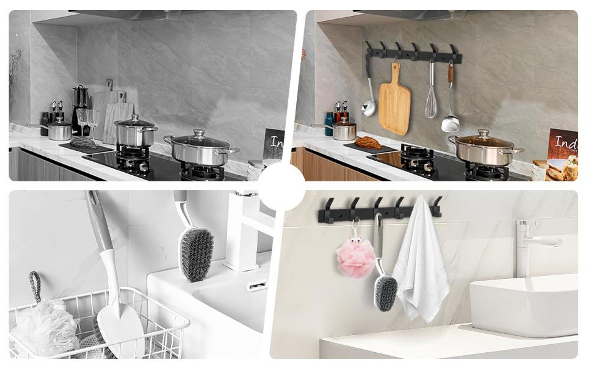 Wandgarderobe, Wandhaken, Garderobenleiste, Hakenleiste Kleiderhaken, Garderobenhaken Edelstahl Handtuchhalter 6 Haken, für Jacken, Mäntel, Taschen