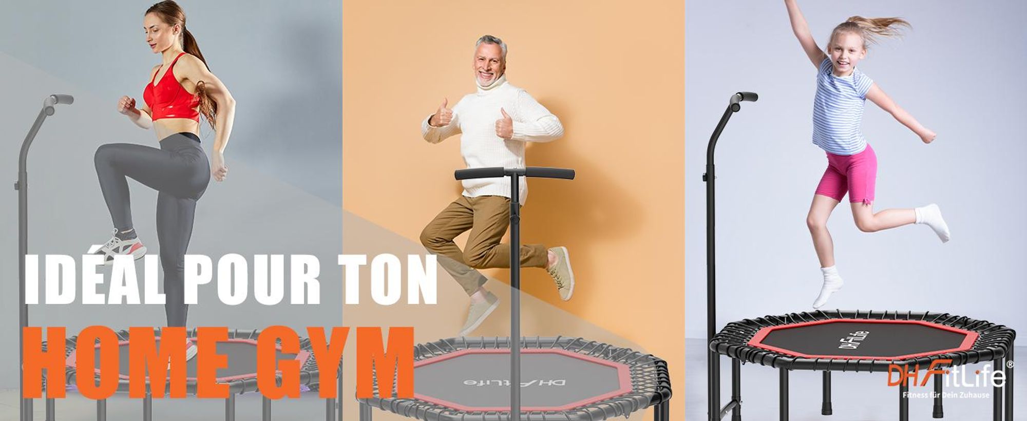 Trampoline de Fitness DH FitLife Pliable Ø121 cm – Capacité 150 kg, 3 Niveaux de Poignées Réglables, Stable et Silencieux pour Enfants et Adultes