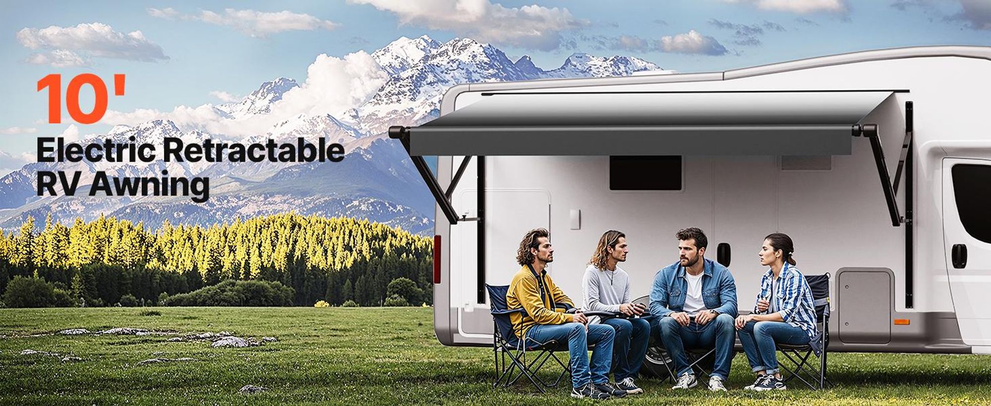 VEVOR Motorisierte Wohnmobil-Markise Komplettset, 10' einziehbare Markise mit Aluminiumlegierungsrahmen, Outdoor-Anhänger-Markise, passend für die meisten Wohnmobile (Schwarz verblasst), 10 ft