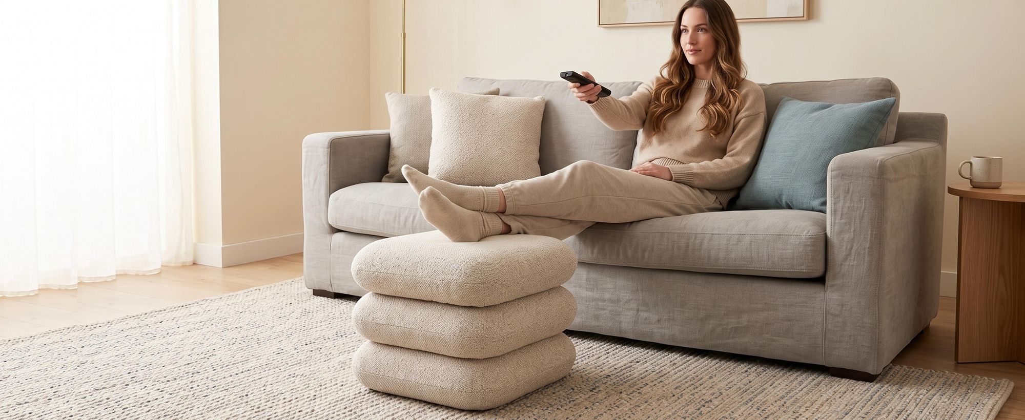 Duhome Sitzhocker aus Bouclé Polsterhocker 360° Drehbar Ottoman Modern Fußhocker für Wohnzimmer Schlafzimmer Flur, Beige