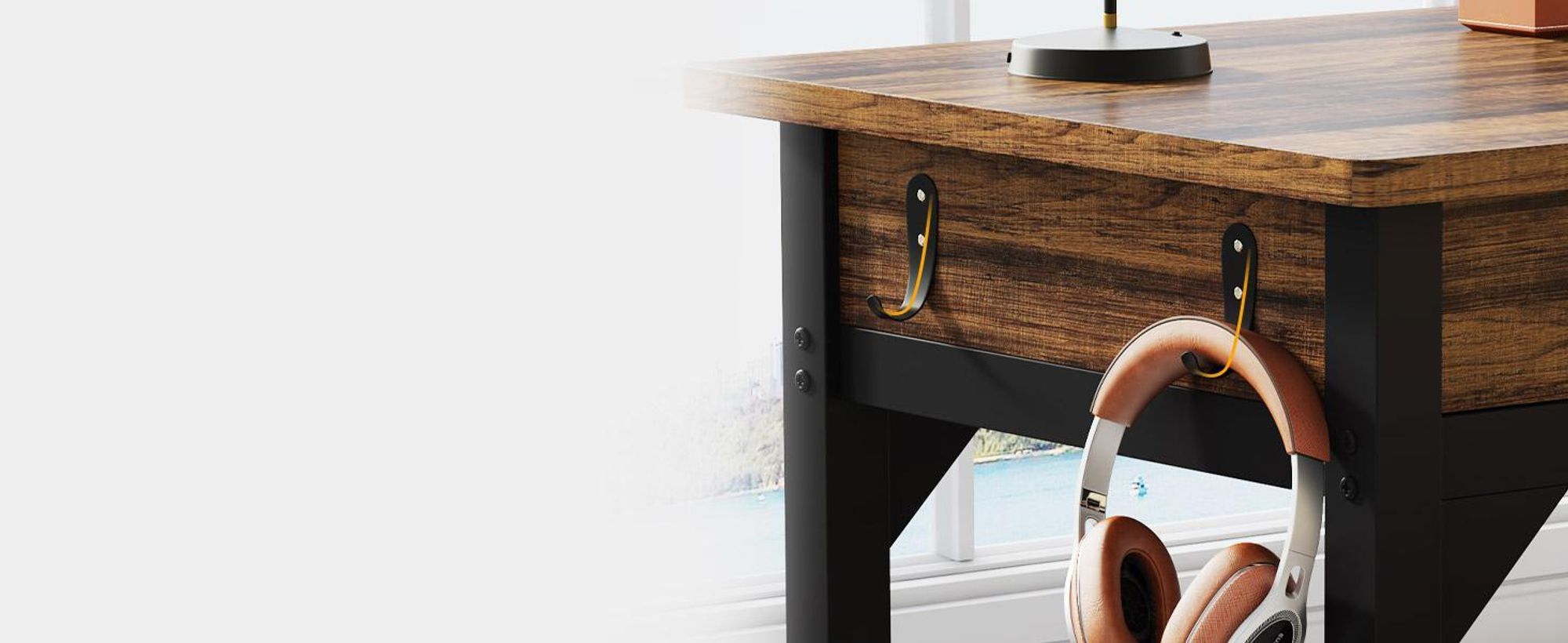 Tribesigns Bureau, computerbureau, 200 x 60 x 82 cm, dubbel bureau met 2 lades, computerbureau, kantoorbureau, werkplek, eettafel, bruin