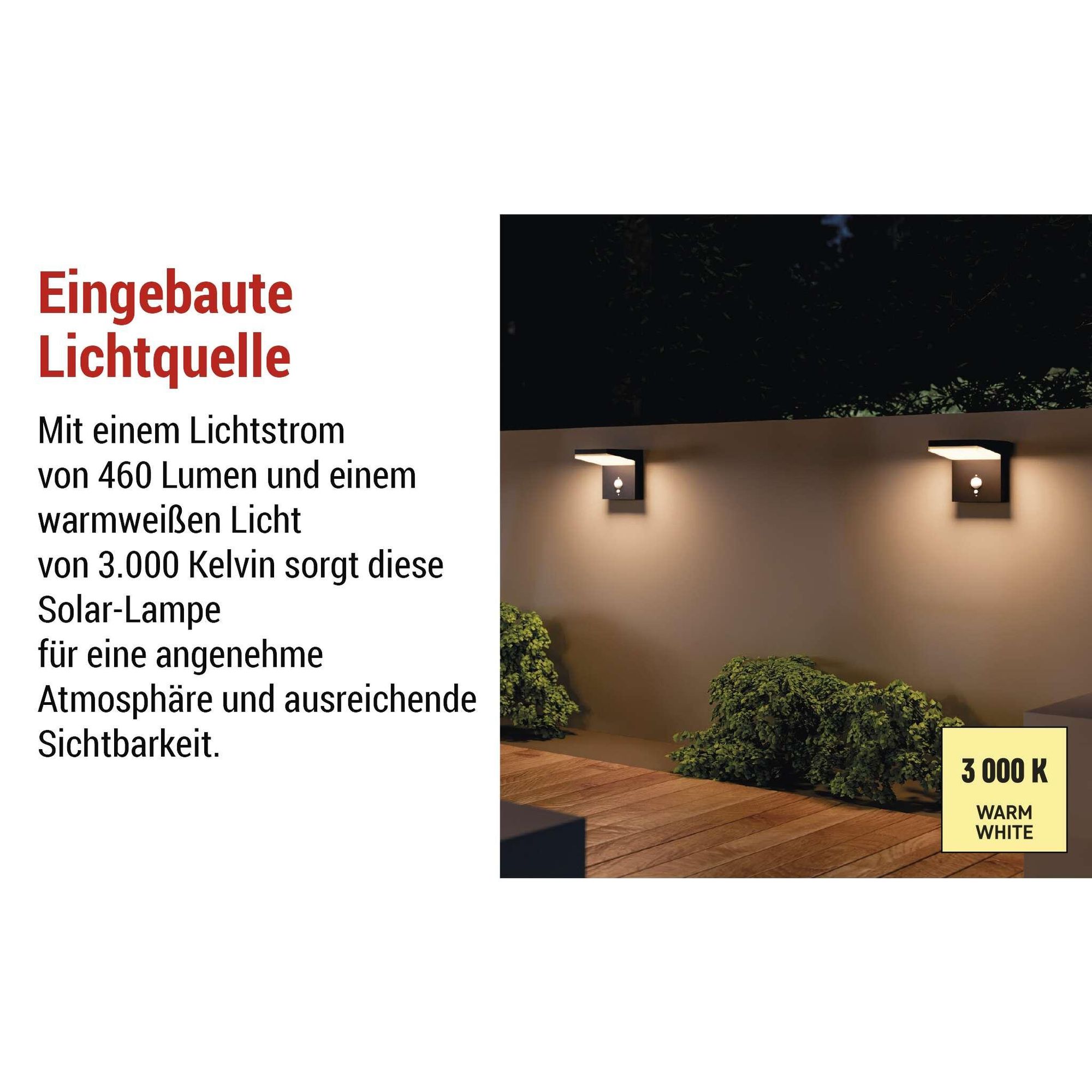 EMOS Solar LED-Wandleuchte VEREA mit Bewegungsmelder für Haus und Garten, wasserdicht, 460lm, Warmweiß, aus Aluminium zur Wandmontage, ZGK044S