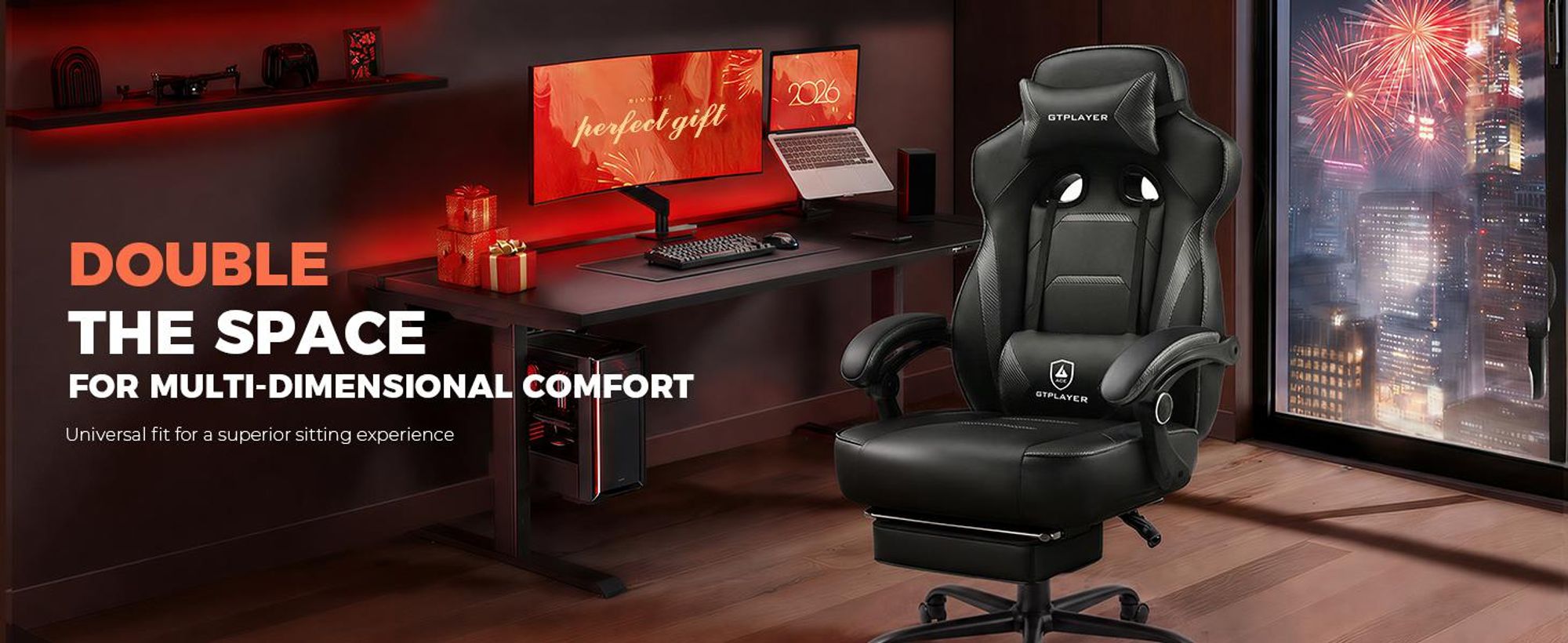 GTPLAYER Gaming Stuhl mit Fußstütze, Ergonomischer Bürostuhl 150kg, Gaming Sessel mit Lendenwirbelstütze Kopfstütze, Höhenverstellbarer Computerstuhl