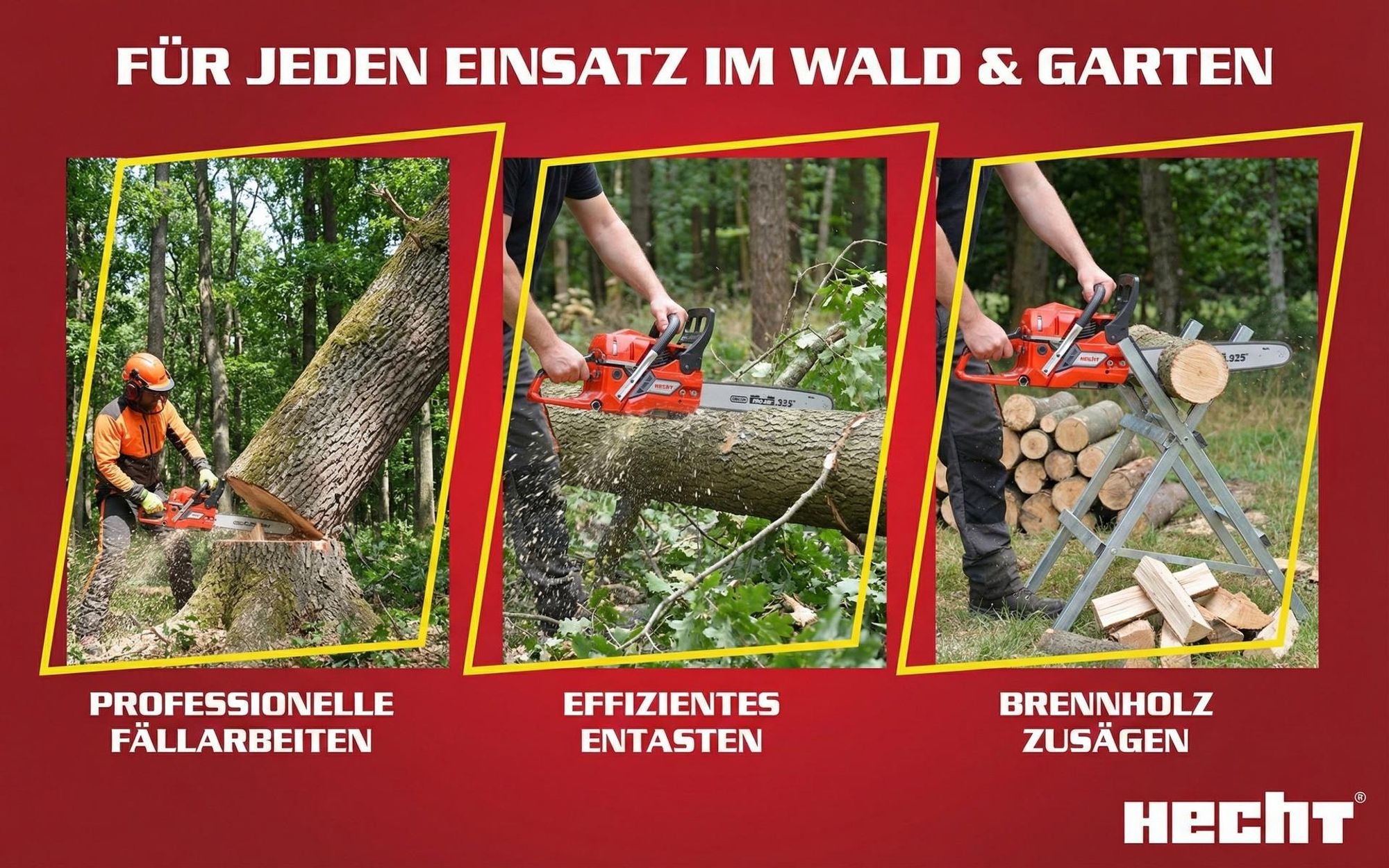 Kettensäge Motorsäge Benzin HECHT 950  | 3 PS / 50 cm³ | 45 cm Schwertlänge | 23 m/s  | 12.000 U/min
