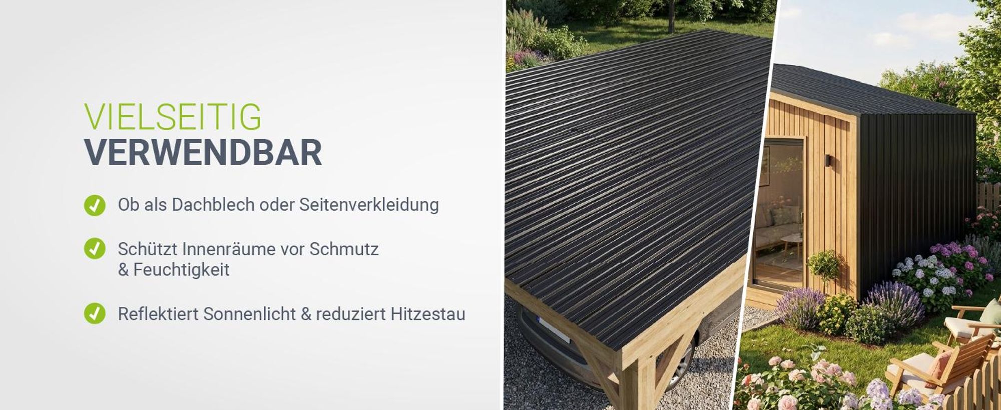 JUSKYS® Profilblech - Anthrazit 12er Set, verzinkter Stahl, 129x45 cm, wetterfest