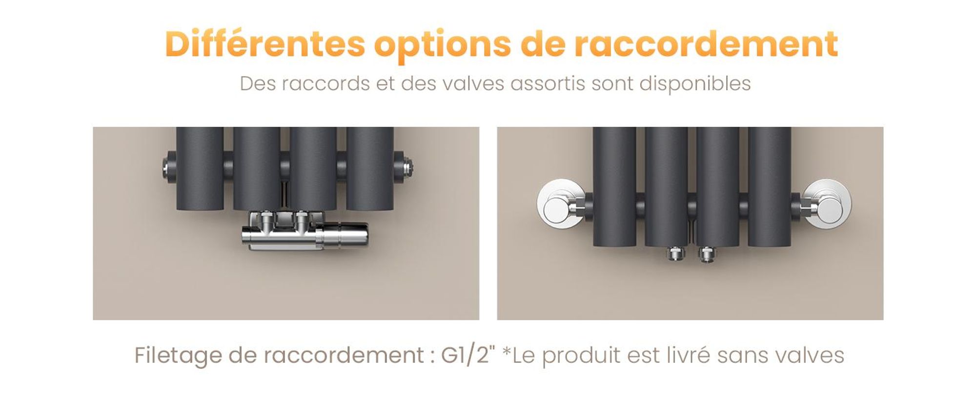 EMKE Radiateur tubulaire design pour eau chaude Raccordement central Vertical Ovale Monocouche 177 Watts 24cm x 60cm Anthracite sans thermoplongeur