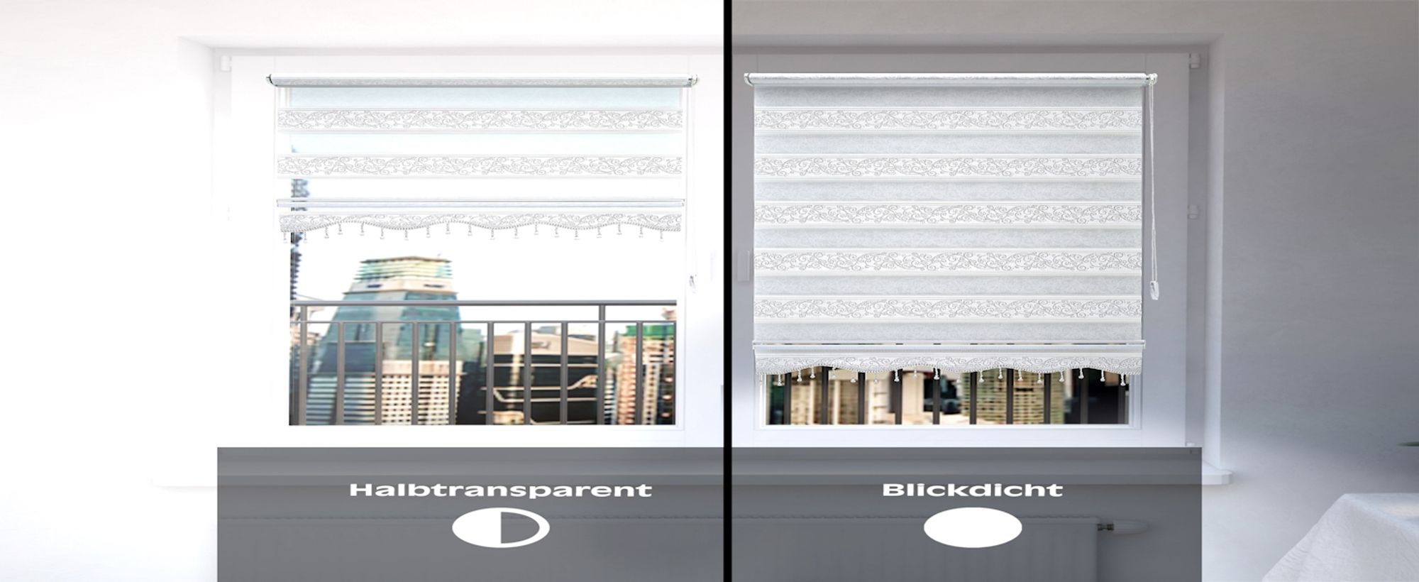 Brillant Doppelrollo mit Perlen Tag und Nacht Blickdicht Transparent