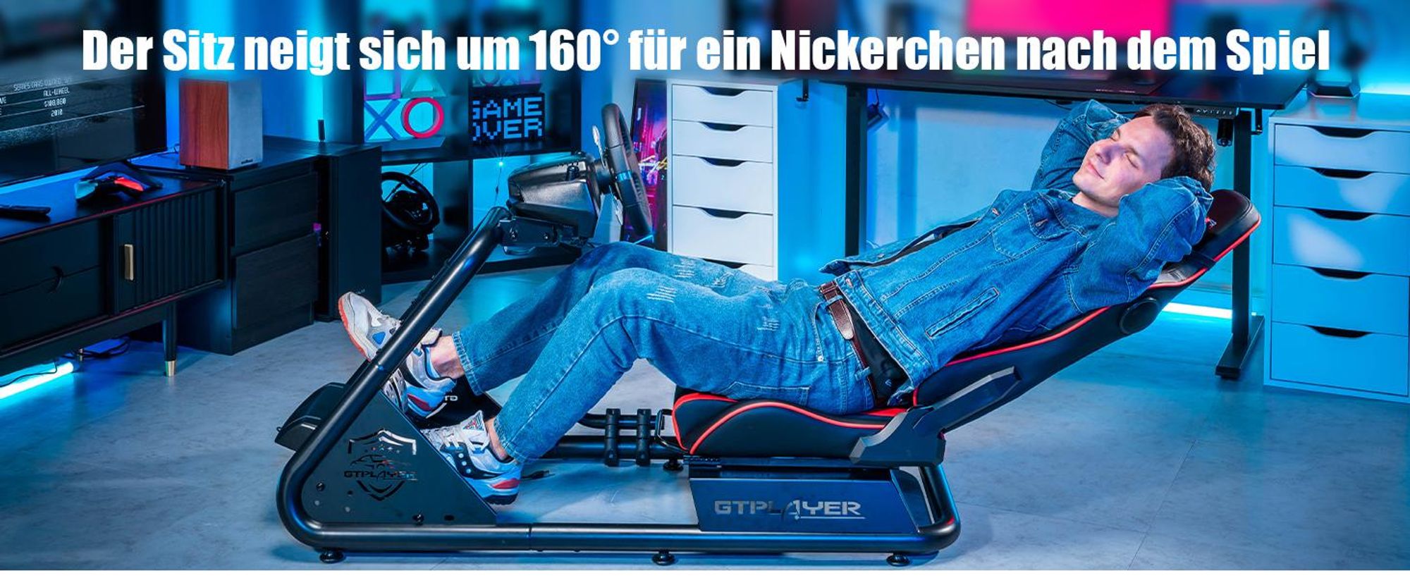 GTPLAYER Simulator Cockpit, SIM racing Cockpit, rennsimulator lenkradständer Gamingstuhl racing wheel stand mit Bluetooth-Lautsprecher und Pedalablage