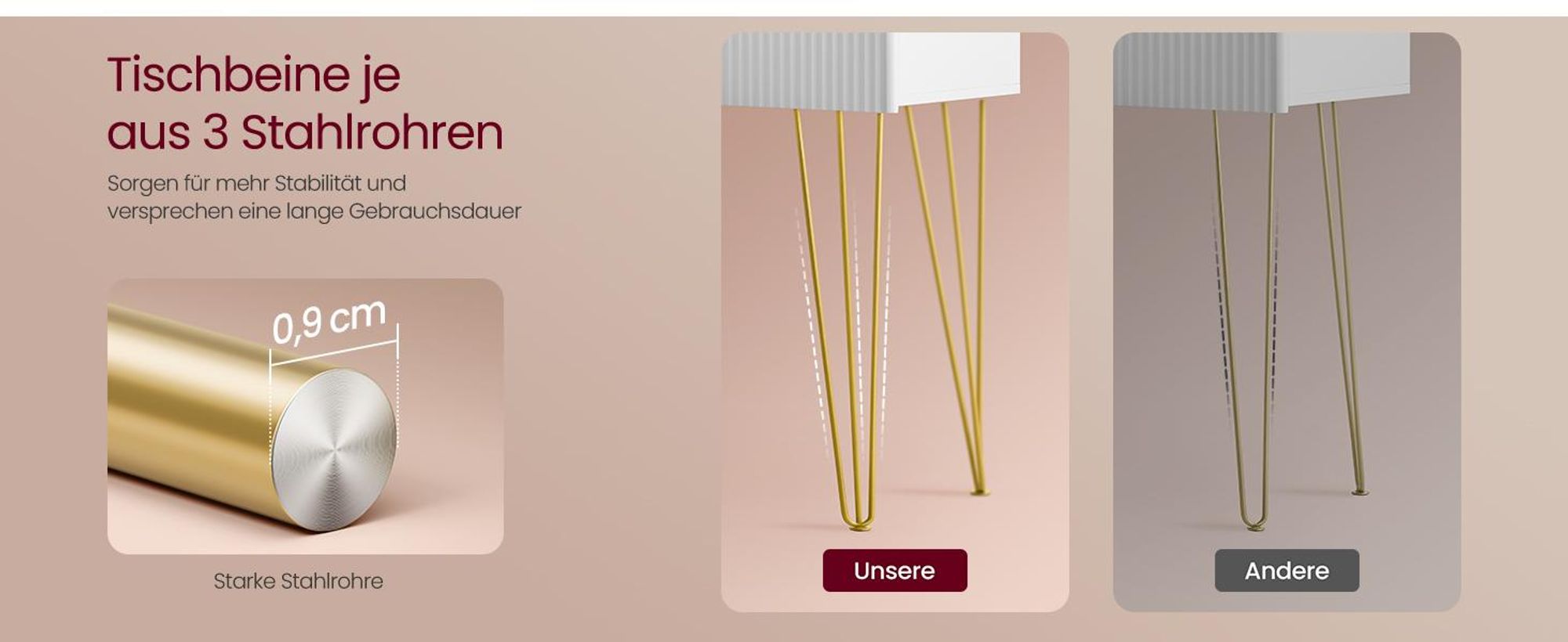 VASAGLE Schminktisch mit Hocker und Beleuchtung, Steckdosenleiste, Spiegel, Frisiertisch, 40 x 80 x 134,8 cm, Kosmetiktisch mit Schubladen