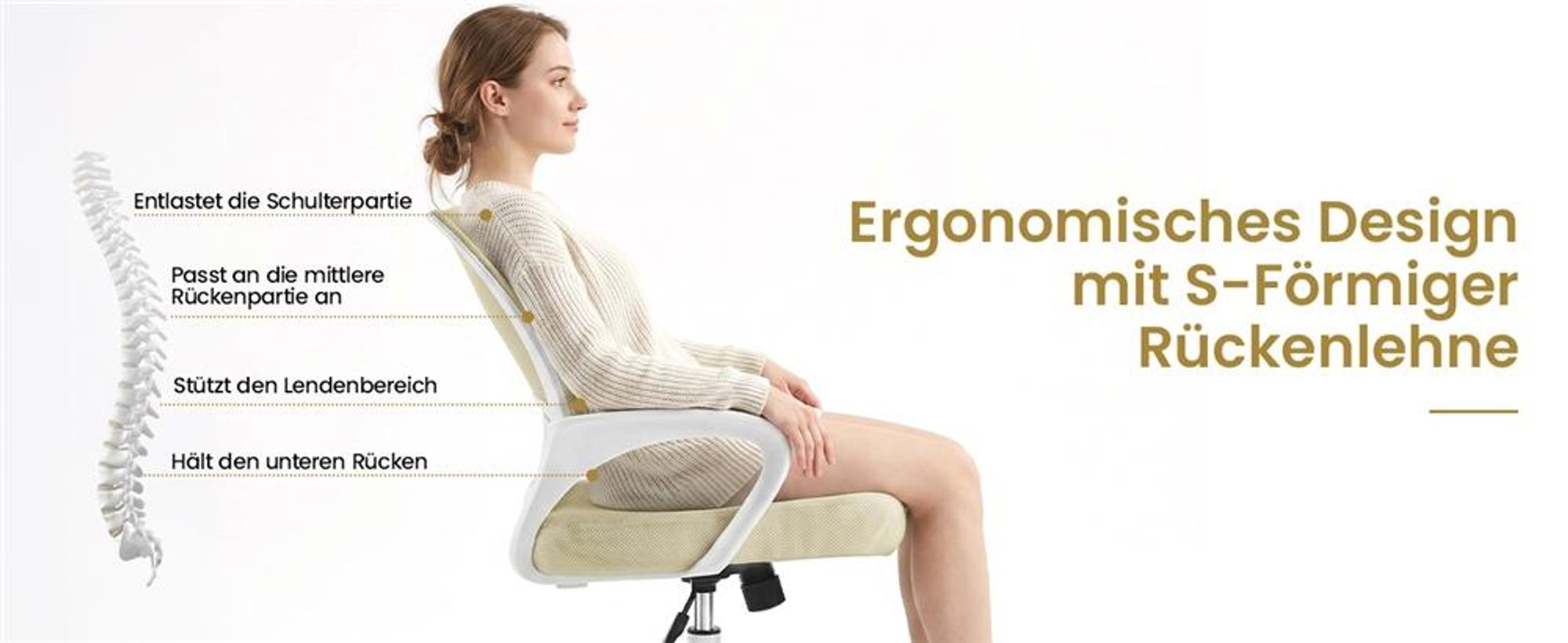 Yaheetech Bürostuhl Schreibtischstuhl ergonomischer Drehstuhl Chefsessel mit Mesh Netz Wippfunktion Beige