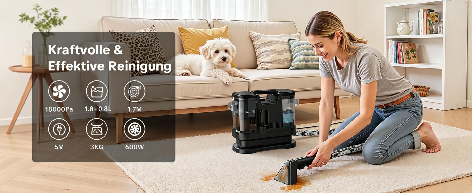 Teppichreiniger Waschsauger, Polsterreiniger, Gerät und Nassauger, 13500 PA Teppich-Reinigungsgerät, Fleckenreiniger, Matratzenreiniger, Sofareiniger
