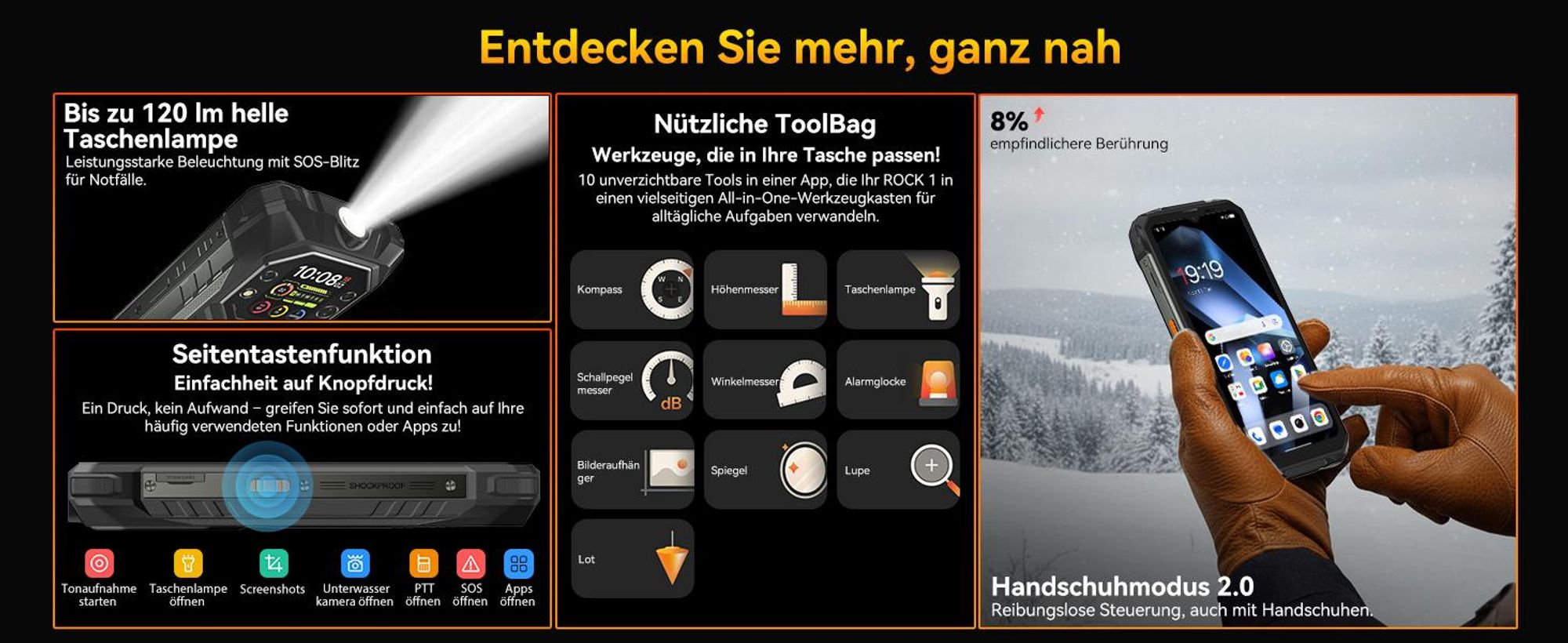 Blackview ROCK 1 Militärisches Outdoor-Smartphone mit Dual-Display Smartphone Android 16, Helio G81, 15000mHA, 33W Schnellladung, Face ID