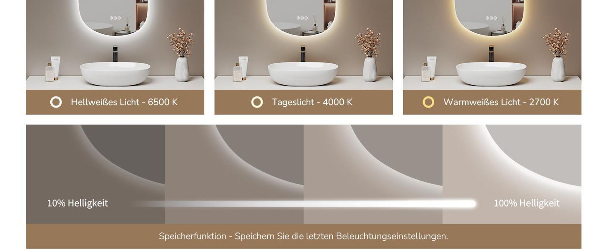 EMKE Badspiegel mit Beleuchtung 75 x 55 cm Badezimmerspiegel Dimmbar mit 3 Lichtfarben, Asymmetrischer Badspiegel mit Beschlagfrei, Touch-Schalter